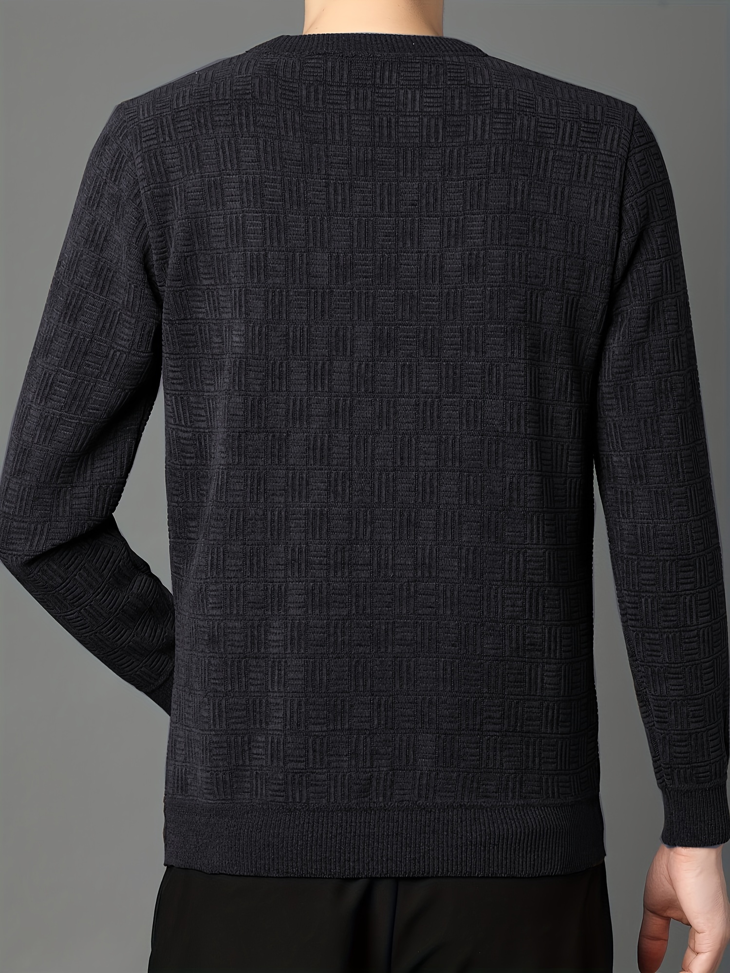 thermal knitted cable jacquard sweater mens casual warm slightly stretch crew neck pullover sweater for men fall winter details 12