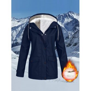 Drawstring Hooded Trench Coat, Casual Zip Up Long Sleeve Versatile Outerwear, Women's Clothing Drawstring Hooded Trench Coat, Casual Zip Up Long Sleeve Versatile Outerwear, Women's Clothing