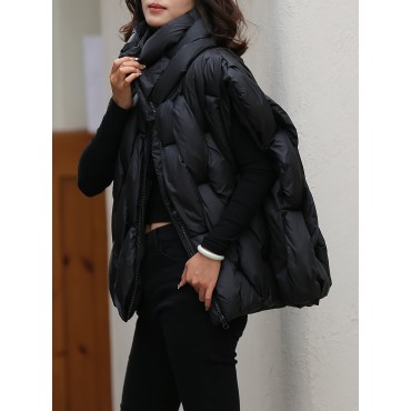 Stand Collar Solid Vest, Elegant Zip Up Sleeveless Warm Vest, Women's Clothing Stand Collar Solid Vest, Elegant Zip Up Sleeveless Warm Vest, Women's Clothing