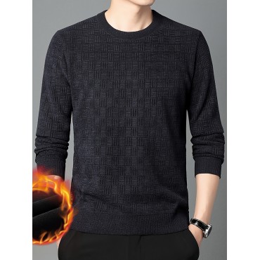 Thermal Knitted Cable Jacquard Sweater, Men's Casual Warm Slightly Stretch Crew Neck Pullover Sweater For Men Fall Winter Thermal Knitted Cable Jacquard Sweater, Men's Casual Warm Slightly Stretch Crew Neck Pullover Sweater For Men Fall Winter
