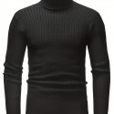 All Match Knitted Solid Sweater, Men's Casual Warm High Stretch Turtleneck Pullover Sweater For Men Fall Winter