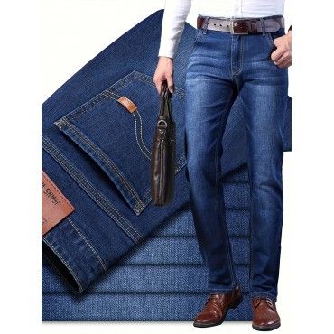 Men's Semi-formal Jeans, Chic Classic Design Stretch Jeans For Business Men's Semi-formal Jeans, Chic Classic Design Stretch Jeans For Business