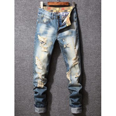 Vintage Style Ripped Jeans, Men's Casual Street Style Jeans Vintage Style Ripped Jeans, Men's Casual Street Style Jeans
