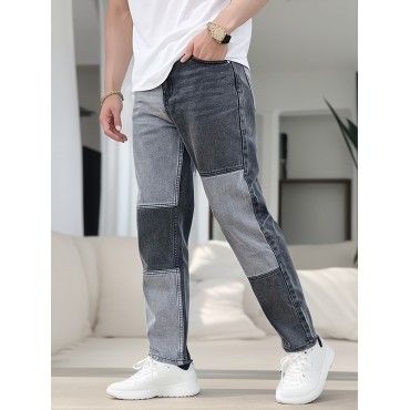Men's Casual Street Style Slim Patchwork Denim Pants For Spring Summer Men's Casual Street Style Slim Patchwork Denim Pants For Spring Summer