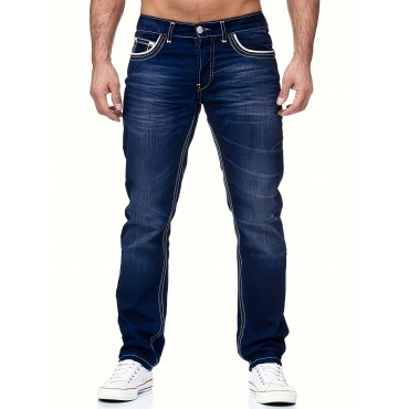 Men's Slim Fit Chic Biker Jeans, Men's Casual Street Style Distressed Medium Stretch Denim Pants Men's Slim Fit Chic Biker Jeans, Men's Casual Street Style Distressed Medium Stretch Denim Pants