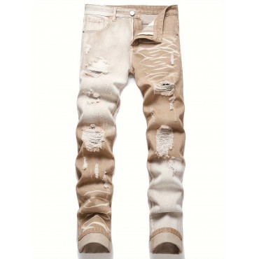 Vintage Style Skinny Ripped Jeans, Men's Casual Street Style Jeans Vintage Style Skinny Ripped Jeans, Men's Casual Street Style Jeans
