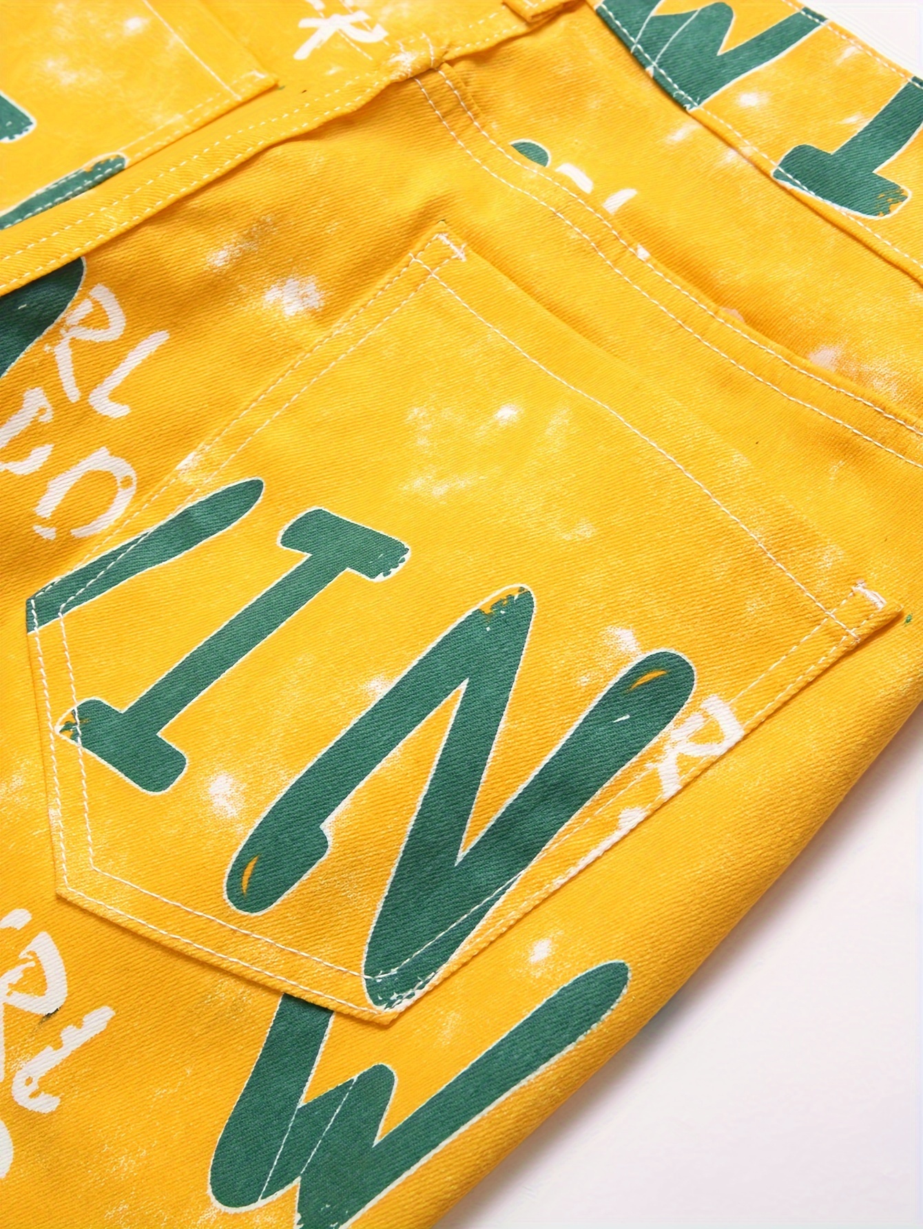 mens casual letter print jeans chic street style stretch jeans details 6